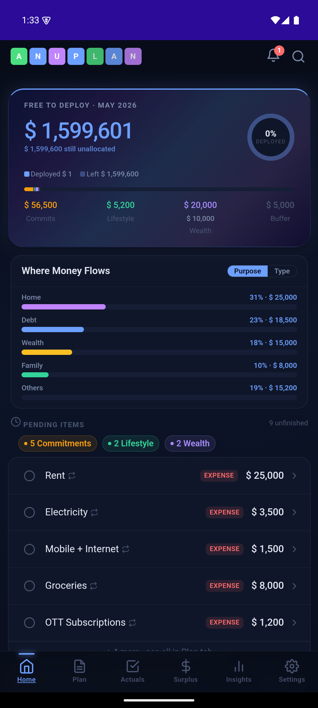 AnuPlan home screen